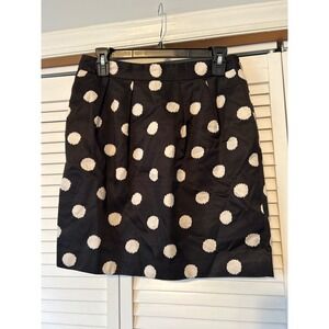 LOFT Petites Black White Polka Dot A-Line Skirt Size 6P‎ Silk Cotton Pockets